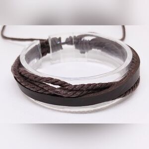 Men's leather bracelet‎ layered braided brown new e41
